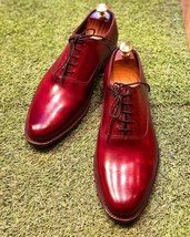 Bespoke Handmade Red Color Genuine Leather Wholecut Lace Up Men Oxford Shoes - £158.87 GBP