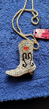 New Betsey Johnson Necklace Cowboy Boot White Black Red Texas Rodeo Collectible - £11.76 GBP