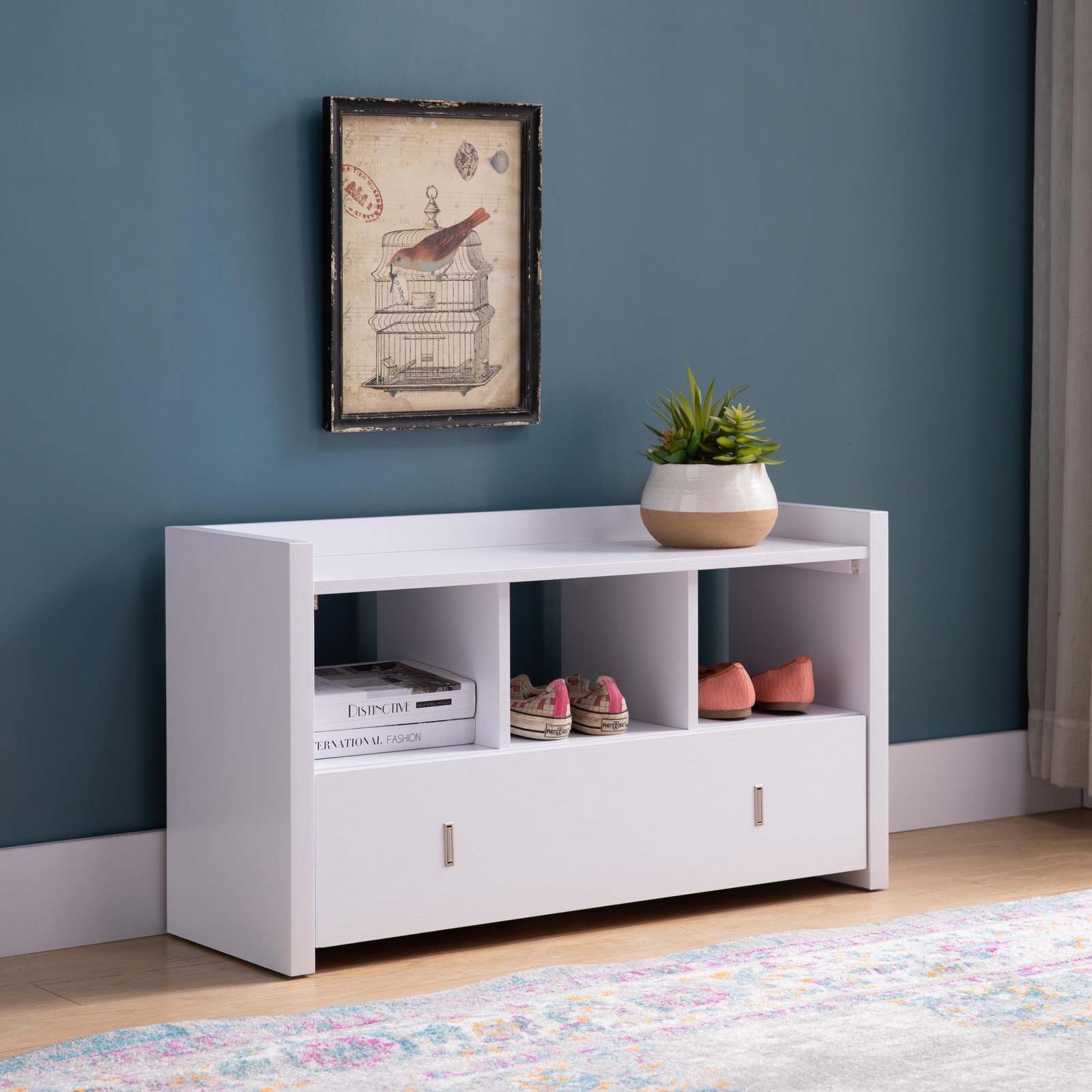 White Entryway Shoe Bench 3 Shelves Storage Drawer - $111.99