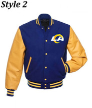 Los Angeles Rams Varsity Jacket – Blue &amp; Yellow Leather Sleeve Edition  - $140.00+