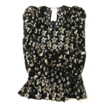 NWT LoveShackFancy Caden in Black Metallic Star Silk Puff-Sleeve Mini Dress 8 - £140.12 GBP