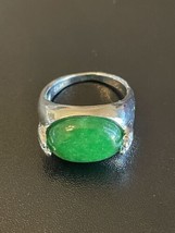 Green Gemstone S925 Silver Plated Woman Statement Ring Size 6 - $14.85