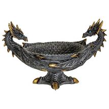 Double Dragon Resin Figurine Bowl 12 Inch wide 7.5 inch Tall - $59.98