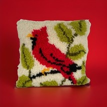 Vintage Hooked Pillow Cardinal Bird 13” x 15” Handmade Needlework Pillow - $25.56 CAD