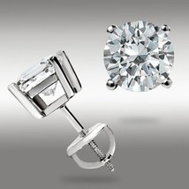 1Ct Round Cut GRA Moissanite 14k White Gold Stud Earrings Screw back Summer Sale - £115.64 GBP