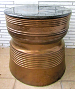 Vintage Asian Bronze Rain Drum Gloss Black Terra Cotta Top Side Table - $2,069.32 CAD