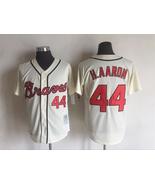 Braves #44 Hank Aaron Jersey Throwback Uniform Cream - £35.66 GBP