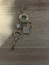 Guess  Gold Tone  Logo Lock-Key Pave Charm Necklace - £25.59 GBP