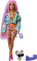 Barbie Extra Doll &amp; Accessories with Long Pink Braids in Teal Floral Jac... - $26.86