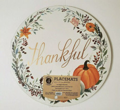 NWT Benson Mills- Set of 4-&quot;Thankful&quot; Autumn Thanksgiving Pumpkin Cork Placemats - £23.52 GBP