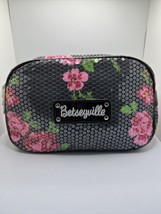 Betseyville Betsey Johnson 9” Makeup Bag Sequins  Black Pink Rose Pattern CUTE! - £14.93 GBP