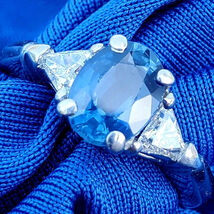 Earth mined Sapphire Diamond Deco Engagement Statement Ring Platinum Solitaire - $8,248.30 CAD