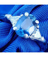 Earth mined Sapphire Diamond Deco Engagement Statement Ring Platinum Solitaire - $5,885.25