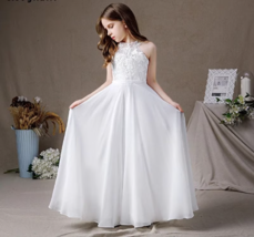 Halter Sleeve Chiffon Flower Girl First Communion Dress Junior Bridesmaids Gown - £98.05 GBP