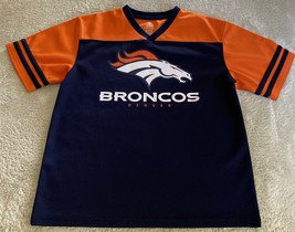 NFL Denver Broncos Football Boys Orange Blue Short Sleeve Jersey Shirt 14-16 - $17.15