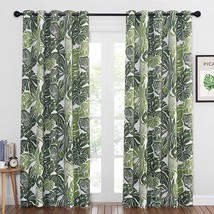 Nicetown Monstera Curtains Tropical Pattern For Living Room 84&quot; L,, Green Palm - £40.75 GBP
