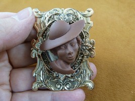 (CA3-37) Rare African-American Lady Church Hat Brown Cameo Pin Pendant Jewelry - £23.77 GBP