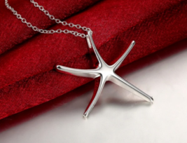 Elegant Sterling Silver Plated Starfish Pendant Necklace - £11.84 GBP