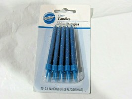Wilton Glitter Candles with Holders 2 1/2 Inch Blue 10-Pack - £2.39 GBP