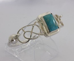 62 mm Turquoise Celtic Knot Handmade 925 Silver Hinged Bangle Bracelet 7.7 inch - £186.89 GBP