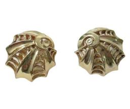 Gold Tone Clip On Earrings Swirly Shell Dome Shape Unsigned Untested - £7.57 GBP