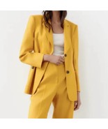 ZARA mustard yellow patch pocket linen blazer boyfriend size medium fall... - €41,94 EUR