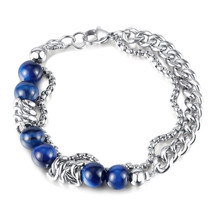 Unique Punk Style Tigereye Bracelet Beads Bracelet Titanium Steel Bracelet For M - £11.56 GBP