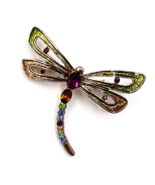 Vintage Monet Multicolor Rhinestone Enamel Dragonfly Brooch - $27.16 CAD