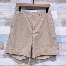 POLO Ralph Lauren 7&quot; Seersucker Shorts Tan White Stripe Flat Front Mens 32 - £31.64 GBP
