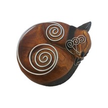 Hand Carved Solid Wood Sleeping Curled Up Cat Wire Whiskers &amp; Accents Th... - $656.98 MXN