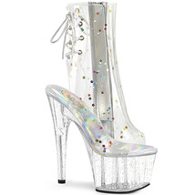 PLEASER Sexy 7&quot; Open Heel &amp; Toe Colorful Sequin Clear Platform Women Ankle Boots - £55.32 GBP