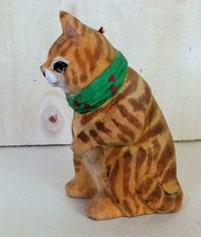 Wood Tiger Ginger Stripe Cat Christmas Ornament Hand Painted Hand Carved - £9.38 GBP