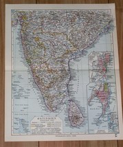 1924 Vintage Map Of Southern British India / Mumbai Bombay Madras Hyderabad - $22.93