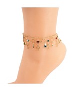 18k Layered Real Gold Filled Anklet Bracelet Colors Stones 10&quot; - $15.93 CAD