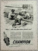 1947 Print Ad Champion Spark Plugs Boys on Dock Watch Man Work on Boat - £7.41 GBP