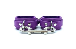 BDSM Purple Leather Tango Handcuffs with Silver Hardware, Sub Wrist Restraints  - £75.93 GBP