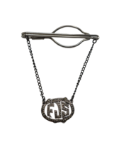 Monogrammed FJS Marcasite Chain Tie Clasp Bar Clip Sterling Silver Vintage - $26.72