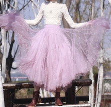 Pink Full Long Tulle Skirt Women Custom Plus Size Fluffy Tulle Skirt Outfit image 4