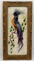 1950s Mexican Bird Feather Picture Feathercraft Carved Wood Frame - £35.52 GBP