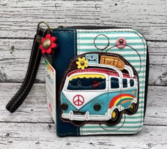 New BUS Zip Around Wallet Wristlet - CHALA Teal Striped Retro - $36.63