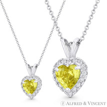 Heart Love Charm Simulated Citrine Cubic Zirconia CZ Pave 14k White Gold Pendant - £42.08 GBP+