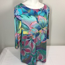 Clara Sun Woo Medium Top NEW Mosaic Petal Multi Color 3/4 Sleeves - £20.47 GBP