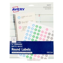Avery Round Labels New 34221 Matte White 240 Labels 3/7&quot; Diameter Inkjet Laser - £6.10 GBP