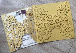 50pcs Pearl Gold Laser Cut Wedding Invitations,laser cut Invitation Cards - $50.80