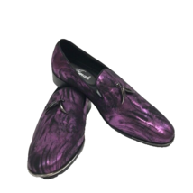Amali Men&#39;s Purple Slip On Loafers Metallic Abstract Print Horn Tassels ... - £46.98 GBP