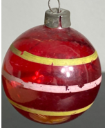 Shiny Brite Unsilvered Glass Ornament red Striped 1 3/4&quot; Vintage 1950&#39;s - £7.76 GBP
