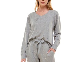 Roudelain Womens Foil-Star-Print Long Sleeve Pajama Top Color Starry Foil XL - £24.37 GBP
