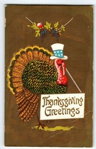 Thanksgiving Greetings Postcard Patriotic Turkey Wears Uncle Sam Hat Vintage - £10.21 GBP