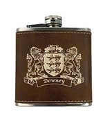 Downey Irish Coat of Arms Leather Flask - Rustic Brown - $457.68 MXN