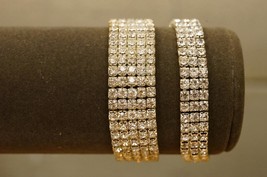Clear Rhinestone Stretch Bracelet 2PC Lot Costume Jewelry  3/8 3/4 Wide - £13.44 GBP
